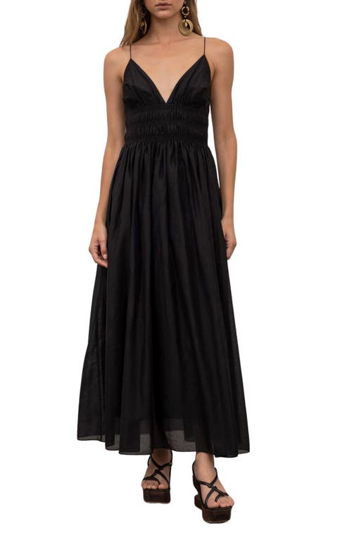 MOON RIVER Shirred Waist Maxi Dress in Black