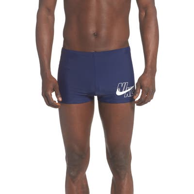 Nike Logo Square Leg Swim Trunks, Blue