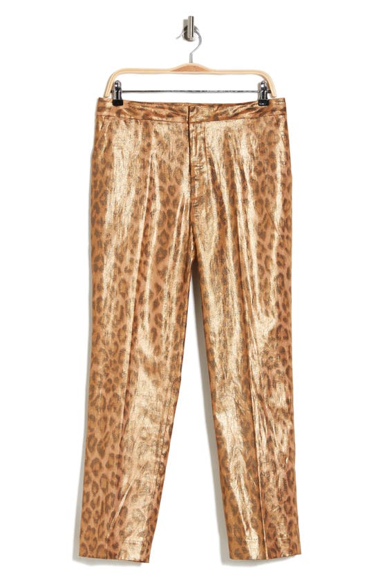 Shop L Agence L'agence Rebel Linen Blend Pants In Gold Multi Foil Large Cheetah