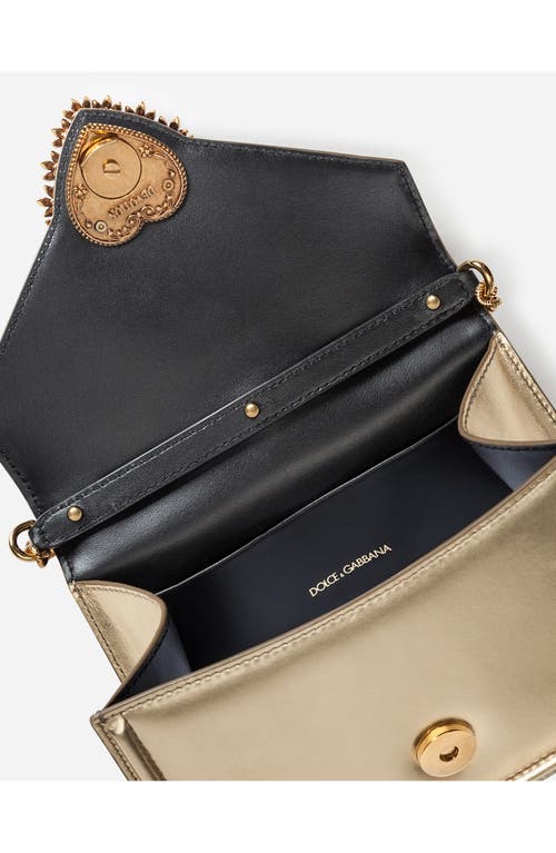 Shop Dolce & Gabbana Dolce&gabbana Mini Devotion Laminated Leather Top Handle Bag In 87503 Gold