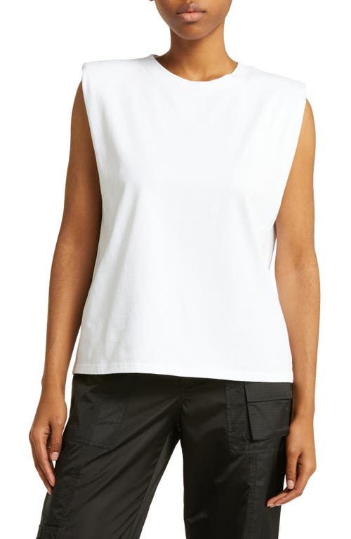 Headliner Shoulder Pad Sleeveless T-Shirt in White