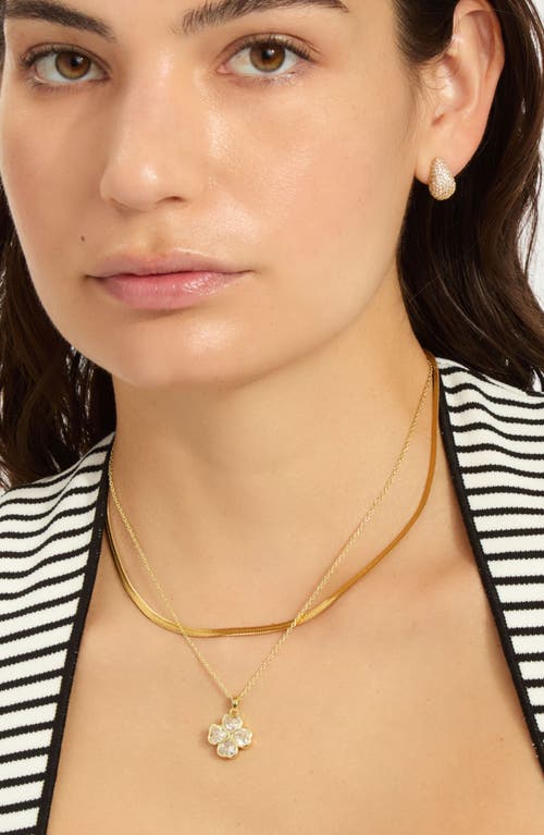 Adornia 14k Gold Plated Adjustable Clear Crystal Heart Clover Necklace In Gold