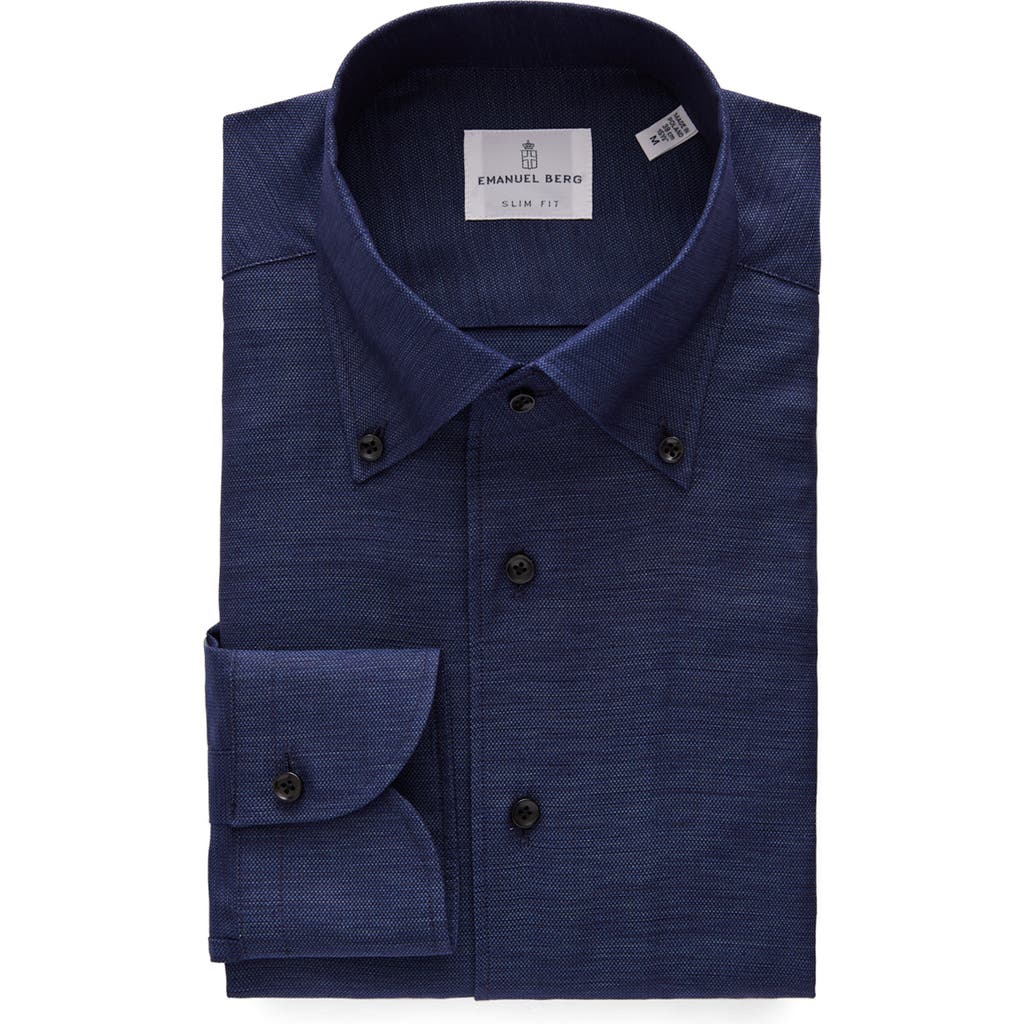 Emanuel Berg Modern Fit Cotton & Linen Twill Button-down Shirt In Navy