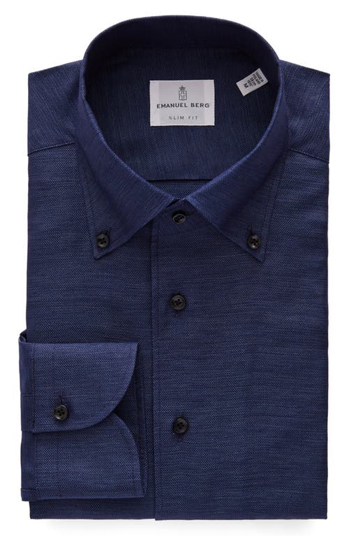 Shop Emanuel Berg Modern Fit Cotton & Linen Twill Button-down Shirt In Navy