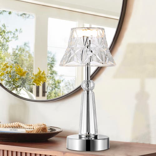 Jonathan Y Madelyn Bohemian Classic Acrylic Rechargeable Integrated Portable Led Table Lamp In Clear/chrome
