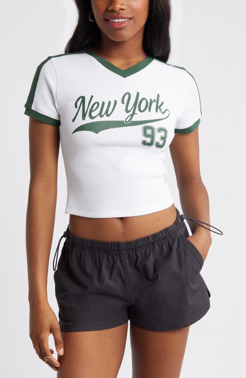 Varsity V-Neck Graphic T-Shirt in White Blanc New York