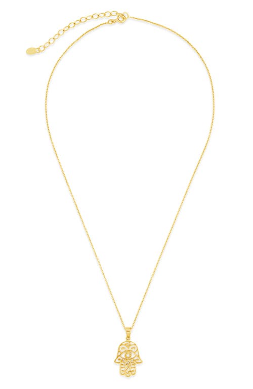 Sterling Forever Sterling Silver Filigree Hamsa Hand Pendant Necklace In Gold