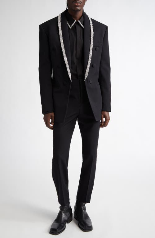 Shop Balmain Embellished Collar Wool Grain De Poudre Tuxedo Jacket In Black/crystal