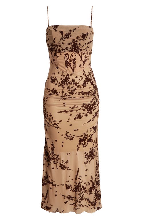 Shop Rare London Floral Velvet Burnout Corset Cocktail Dress In Brown