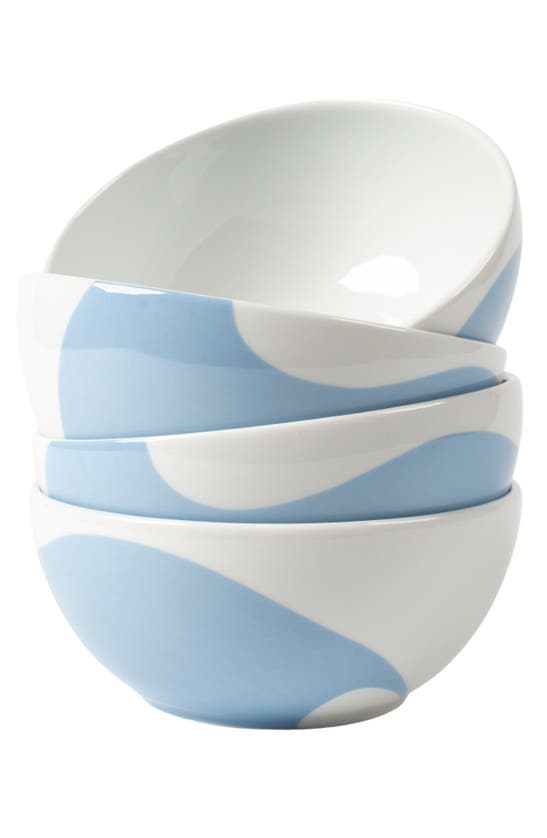 Shop Misette Set Of 4 Porcelain Bowls In Color Block - Blue/ White