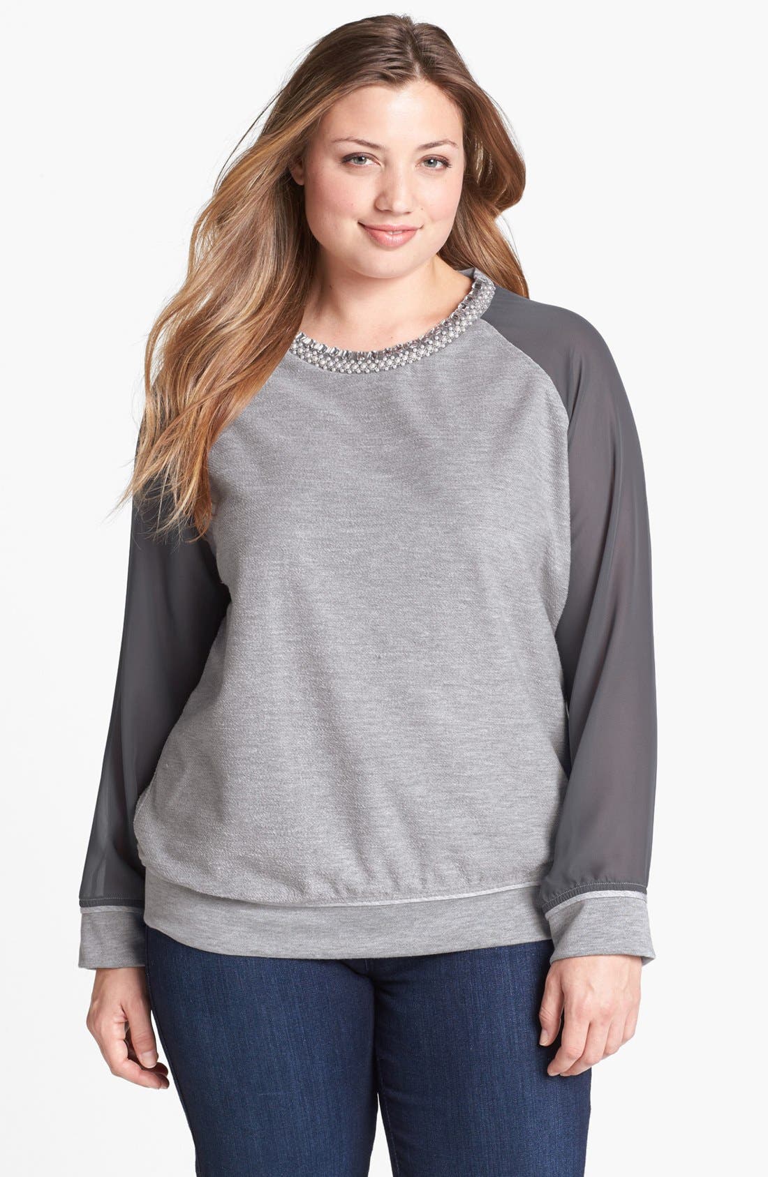 Gibson Embellished Mixed Media Sweatshirt (Plus Size) Nordstrom