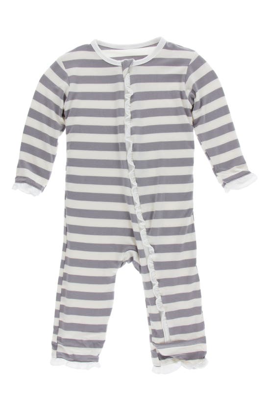 Kickee Pants Babies' Stripe Print Coveralls In Feather Contrast Stripe