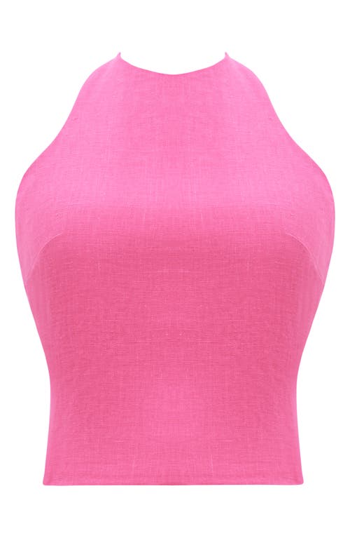 Shop Mistress Rocks Crop Linen Blend Halter Top In Rose
