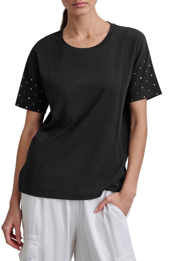 Shop Dkny Rhinestone Sleeve T-shirt In Black