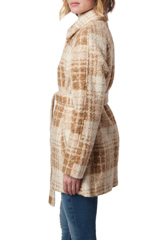 Shop Bernardo Plaid Faux Shearling Jacket In Camel