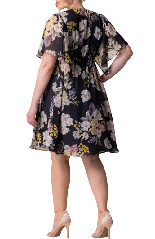 Shop Kiyonna Florence Flutter Sleeve Dress In Midnight Peony Print