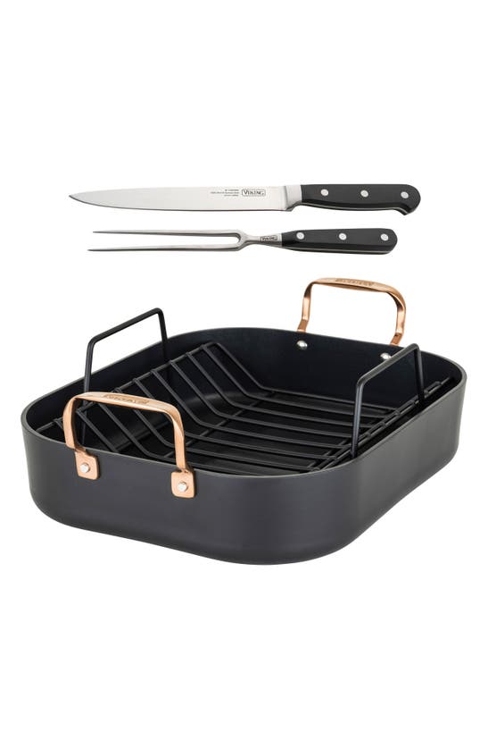 Viking Hard Anodized Nonstick Roasting Pan With Carving Set In Black/ Copper