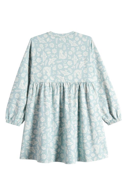 Shop Tucker + Tate Kids' Print Long Sleeve Cotton Jersey Dress In Blue Raindrop Folk Forest