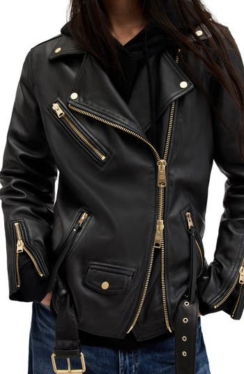 Billie Oversized Leather Biker Jacket Black