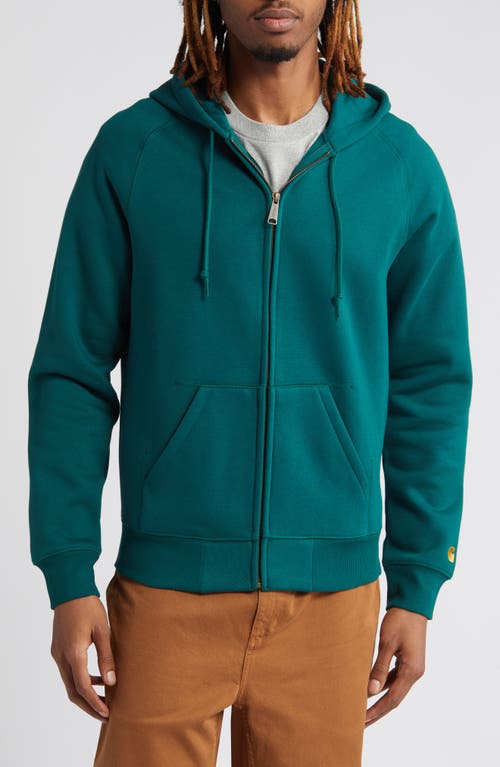 Shop Carhartt Work In Progress Chase Cotton Blend Zip-up Hoodie In Chervil/gold