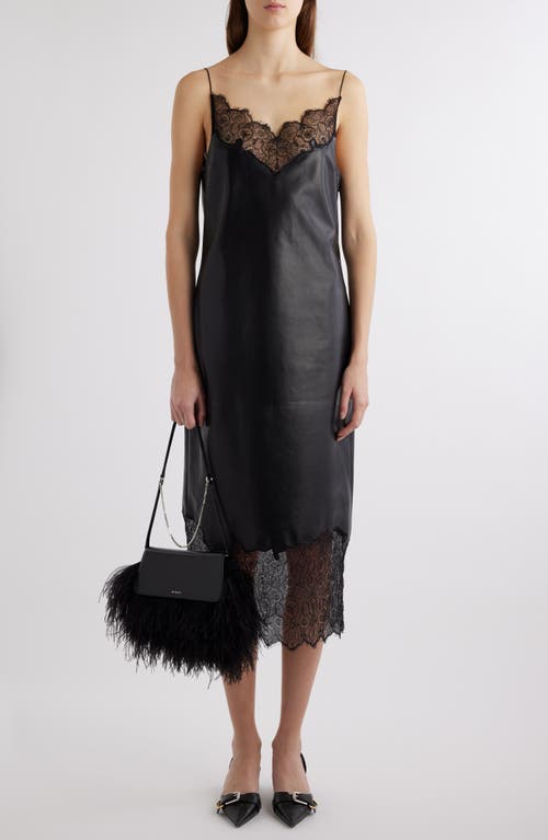 Givenchy Leather & Lace Midi Slipdress Black at Nordstrom, Us