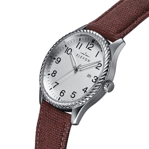 ELEVON ELEVON CROSSWIND CANVAS-OVERLAID LEATHER-BAND WATCH W/ DATE 