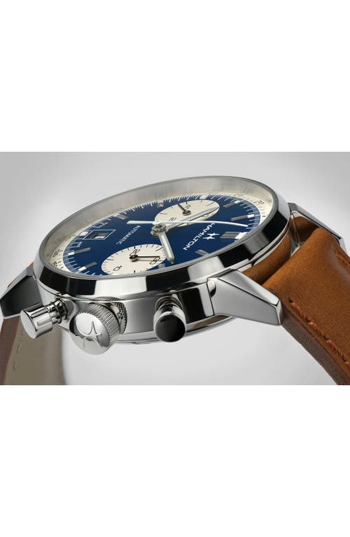 Shop Hamilton American Classic Automatic Chronograph Leather Strap Watch, 40mm In Brown/blue/silver