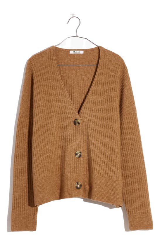 Madewell Cameron Ribbed Crop Cardigan In Hthr Toffee