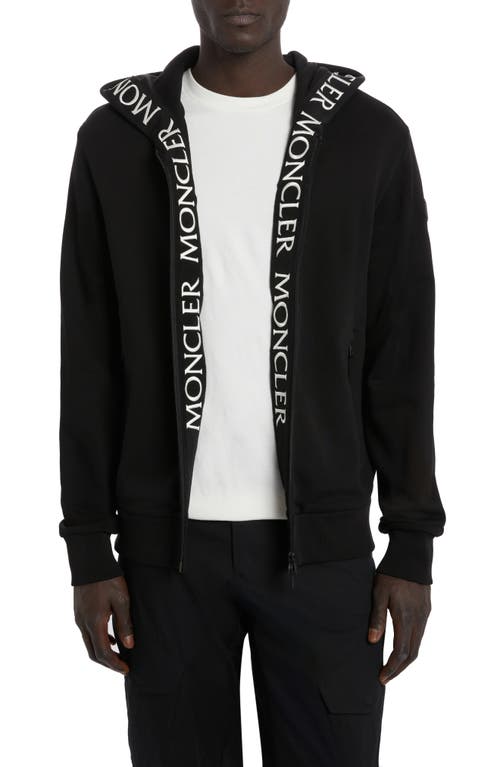 Moncler Logo Tape Cotton Zip Hoodie in Black at Nordstrom, Size Medium