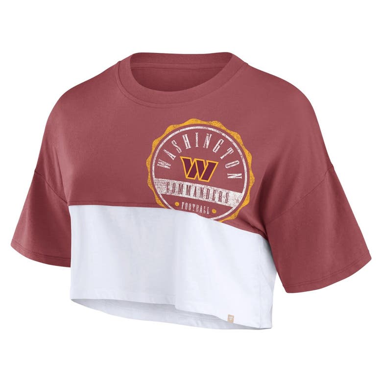 Shop Fanatics Branded Burgundy/white Washington Commanders Boxy Color Split Cropped T-shirt