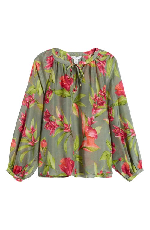 Shop Tommy Bahama Lavis Blooms Agua Amara Cotton & Silk Top In Tea Leaf