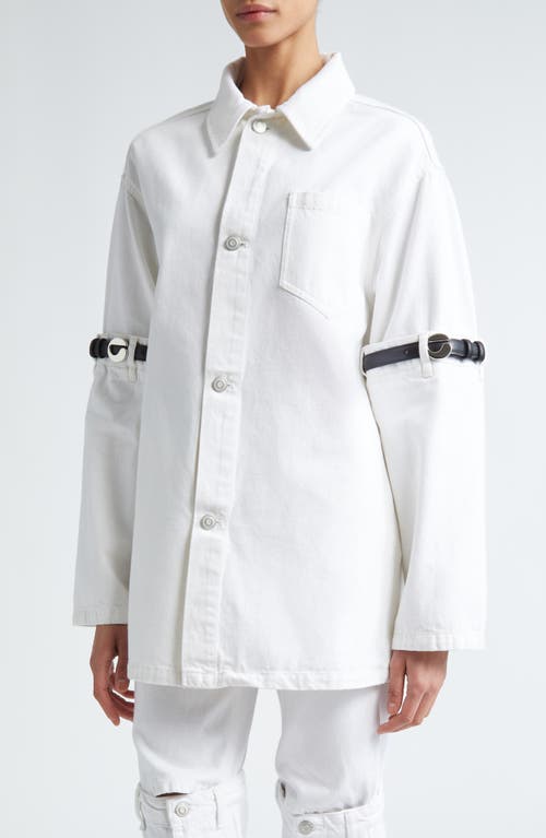 Coperni Hybrid Belted Sleeve Denim Overshirt White at Nordstrom,