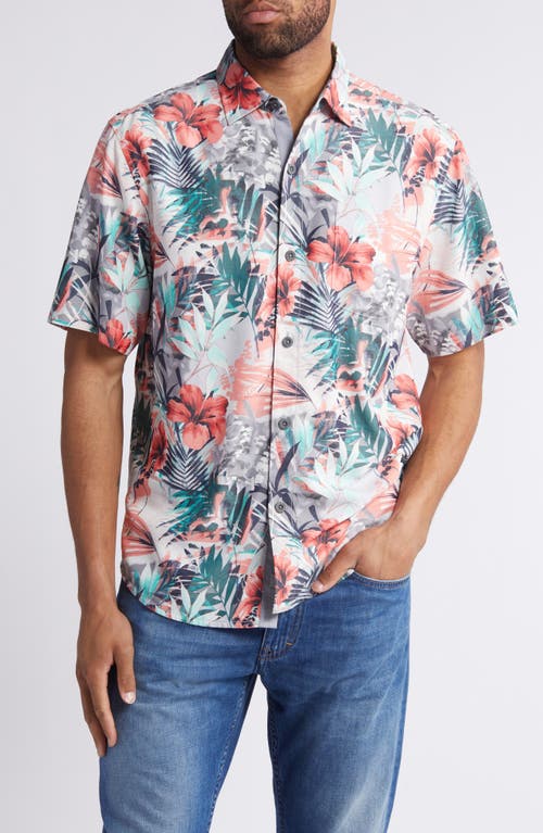 Tommy Bahama Mojito Bay Electric Blooms Short Sleeve Performance Button-Up Shirt Summer Grey at Nordstrom,