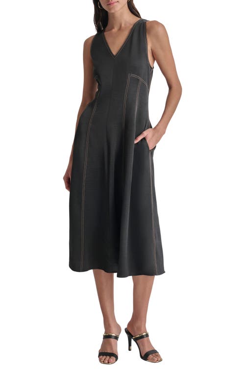 DKNY Contrast Stitch A-Line Midi Dress Black at Nordstrom,