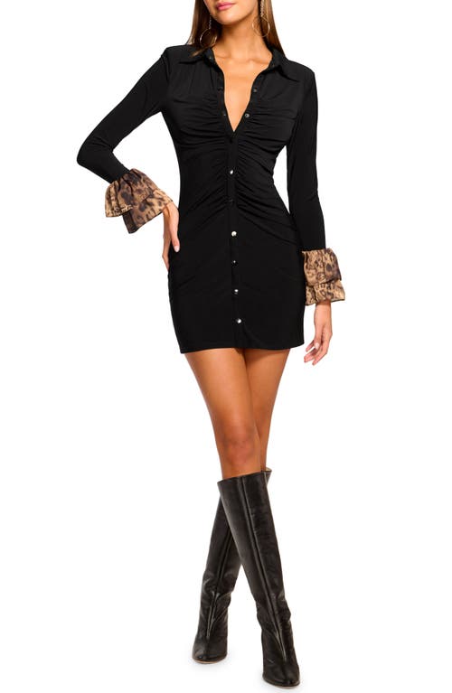 Ramy Brook Arden Long Sleeve Ruched Body-con Dress In Leopard