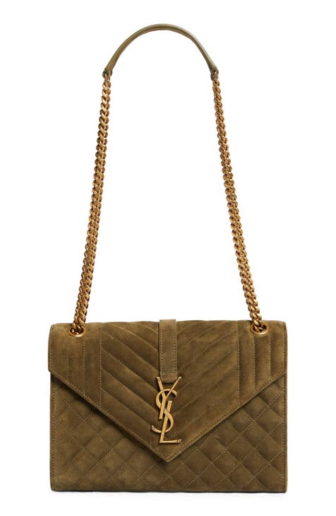 Saint Laurent Small Envelope Suede Crossbody Bag in Brown Coffee