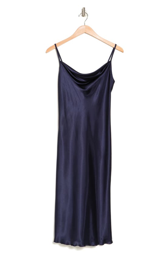 Shop Bebe Satin Cowl Neck Midi Dress In Navy