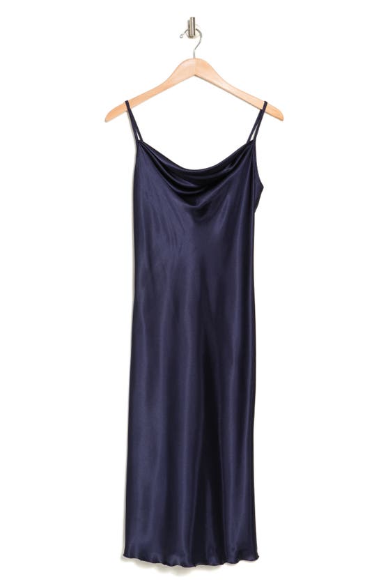 Bebe Satin Cowl Neck Midi Dress In Navy