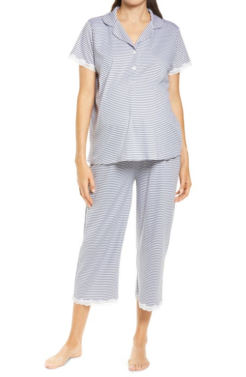 Belabumbum Ashley Maternity/nursing Capri Pajamas In Gray/white Stripe