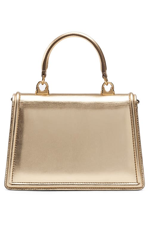 Shop Dolce & Gabbana Dolce&gabbana Mini Devotion Laminated Leather Top Handle Bag In 87503 Gold