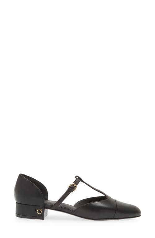 Shop Ferragamo Linette D'orsay T-strap Flat In Nero Nero Nero