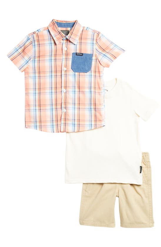 Shop Buffalo Kids Kids' 3-piece Shirts & Shorts Set In Khaki