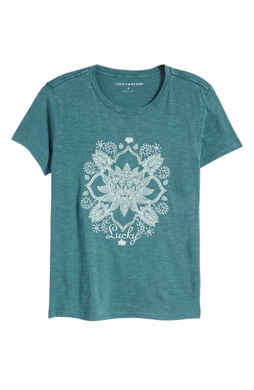 Embroidered Luck Lotus Cotton T-Shirt in Hydro