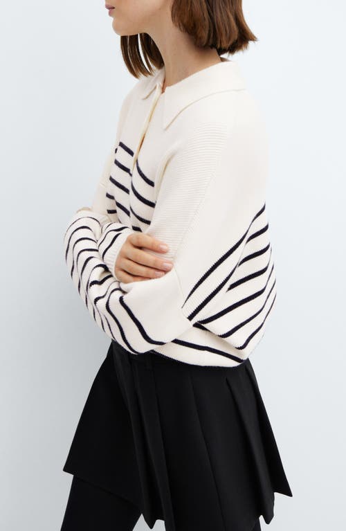 Shop Mango Stripe Polo Sweater In White/dark Navy