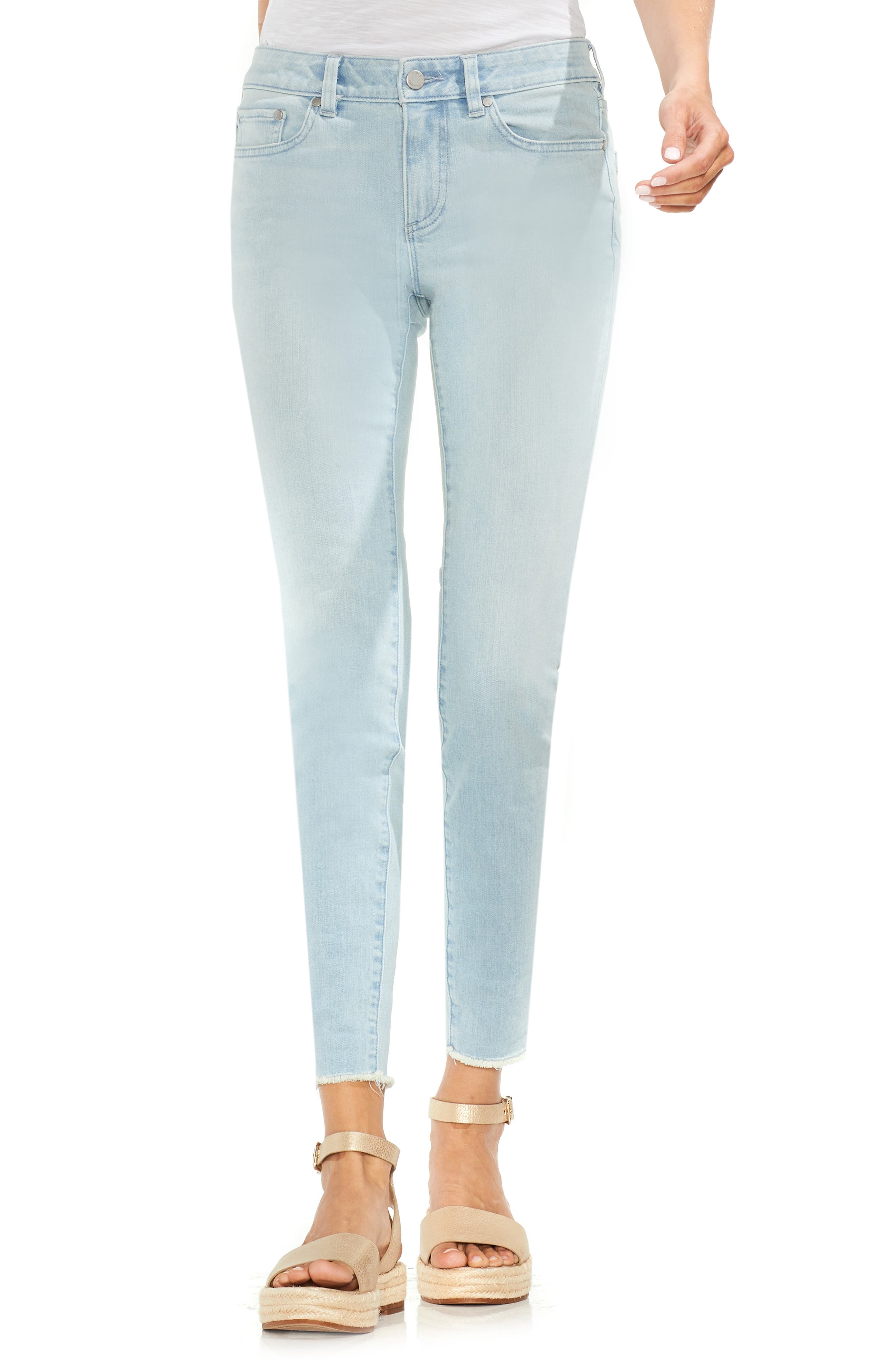 women's raw hem skinny jeans