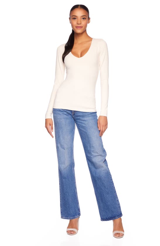 Shop Susana Monaco Long Sleeve V-neck Top In Blanched Almond