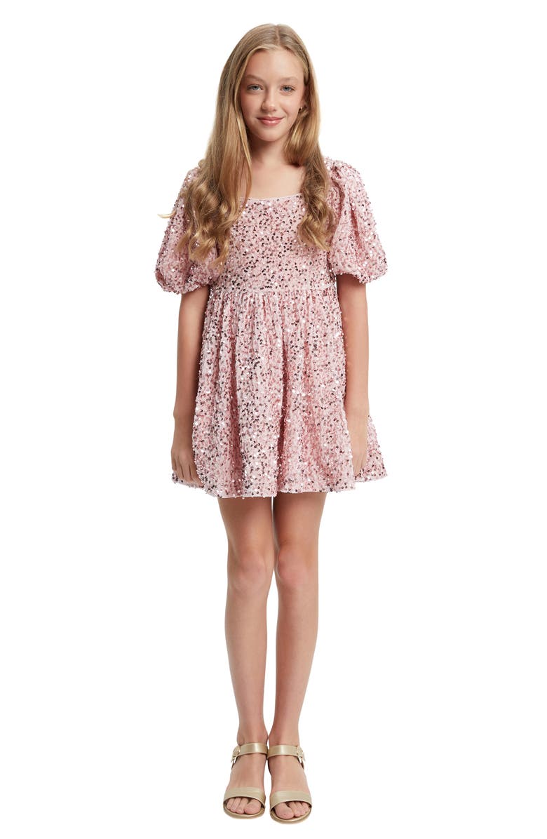 Bardot Kids' Giulia Sequin Strech Velvet Party Dress 