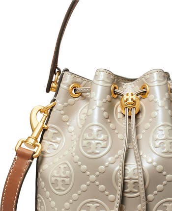 T Monogram Contrast Embossed Bucket Bag: Women's Designer Crossbody Bags