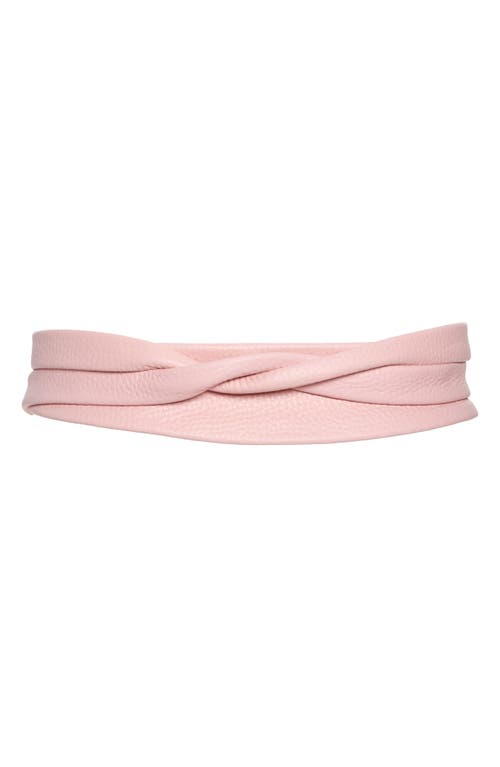 Midi Leather Wrap Belt in Pink Texture
