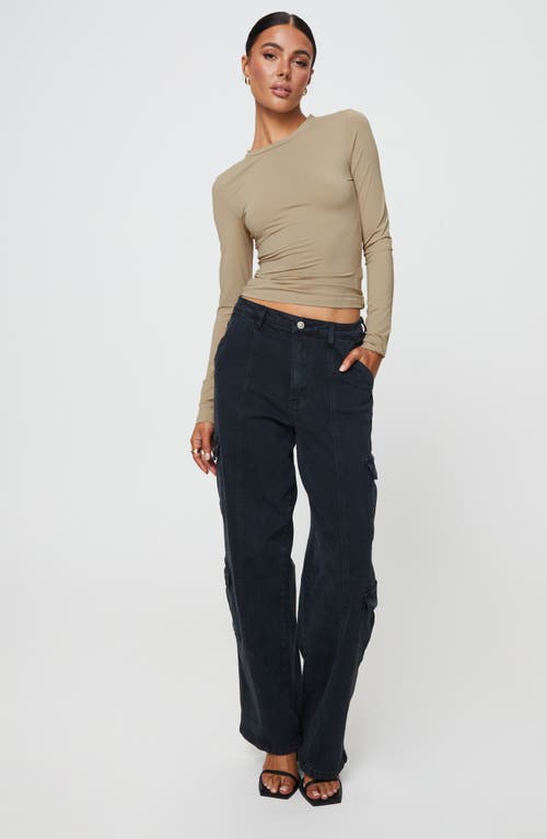 Shop Princess Polly Arnim Crop Long Sleeve Top In Latte